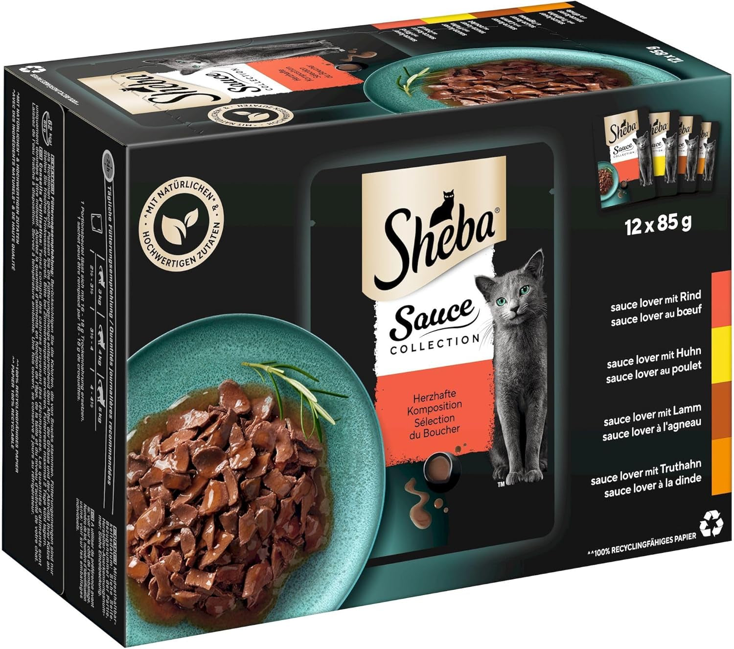 Sheba Sauce Collection Cibo umido per gatti, bustine porzionate, confezione multipla salata, 4x12x85g
