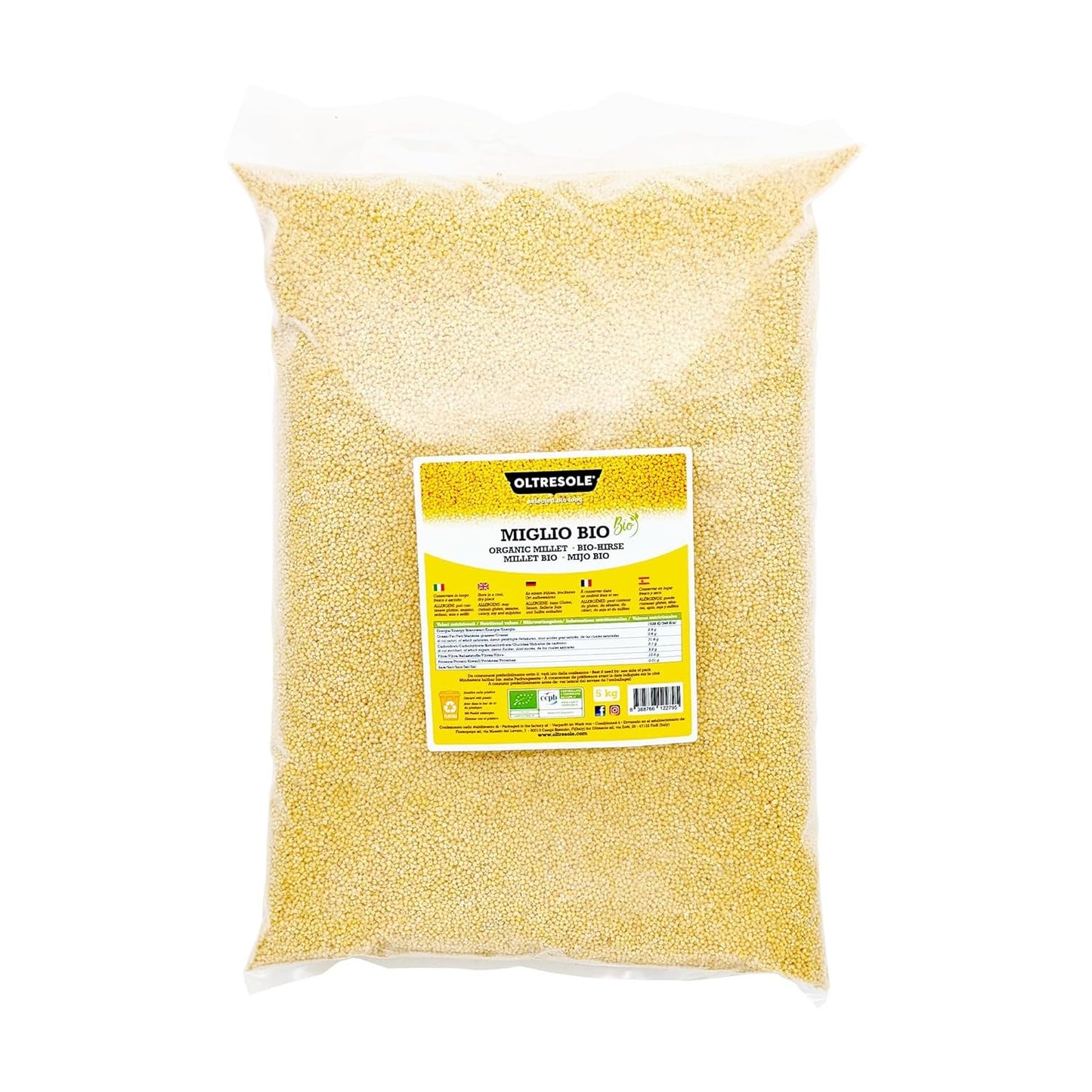 Miglio biologico 1 kg, cereali biologici ricchi di fibre e minerali, chicchi di miglio giallo da consumo, confezione ideale per la famiglia
