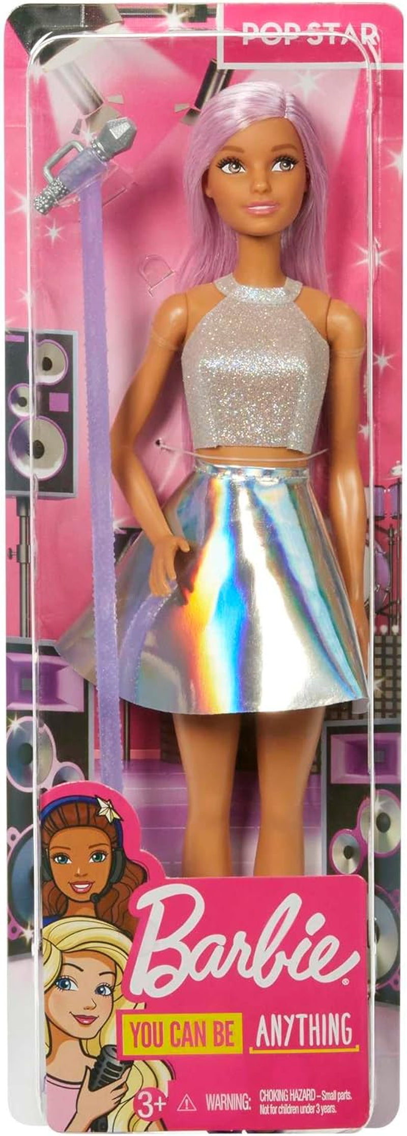 Barbie Pop Star Bambola Vestita con Gonna Luccicante con Microfono e Capelli Rosa, Regalo per Bambini da 3 a 7 Anni JCW42 Dazzling Dolls Naty Shop