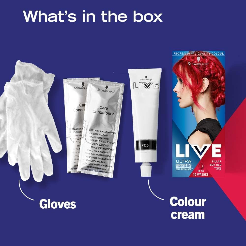 Tintura per capelli Live ultra brillante o rosso pastello, 3 pezzi, colore semipermanente che dura fino a 15 lavaggi - 092 Pillar Box Red Naty Shop Tinture per capelli