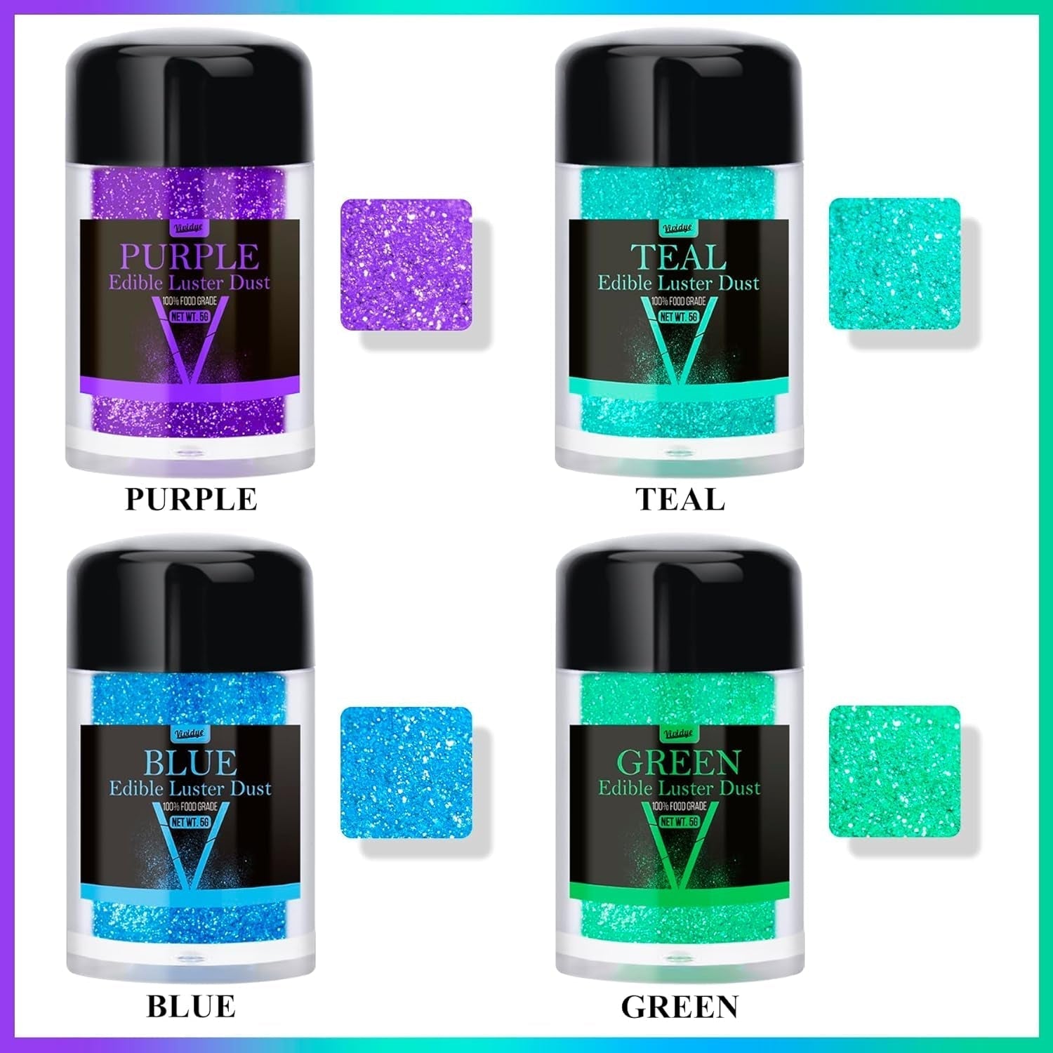 Glitter commestibili - Polvere glitter commestibile in 4 colori, polvere glitter per bevande, cibo, torte - Colorante alimentare metallico commestibile per dolci, cocktail - 5 g/bottiglia
