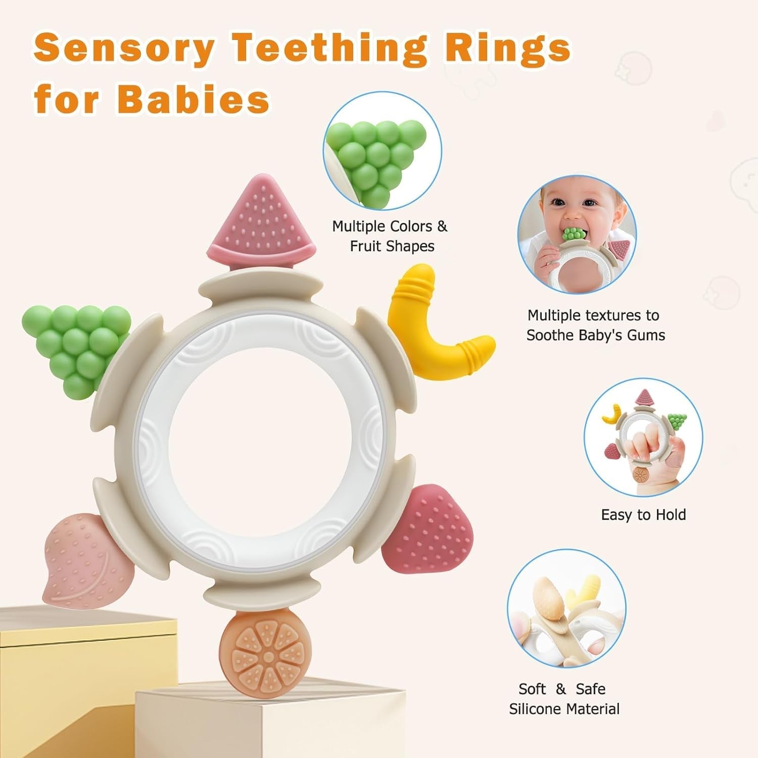 Anello massaggiagengive per bambini Giocattolo sensoriale per 0 3 6 7 8 9 10 12 mesi Giocattolo per la dentizione del bambino per neonati 3 6 12 18 mesi Ragazzi e ragazze Regali di Pasqua per Baby Shower Party Marrone