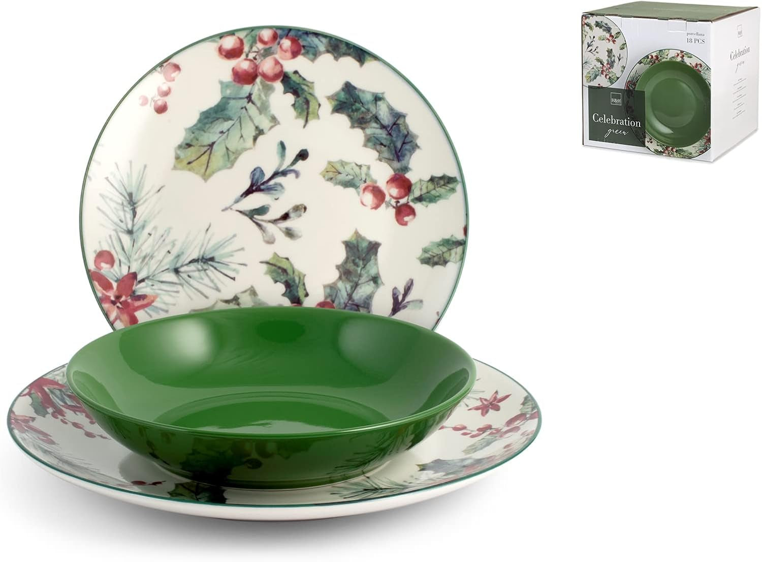 Servizio Natalizio 18 Pezzi Celebrazione Verde