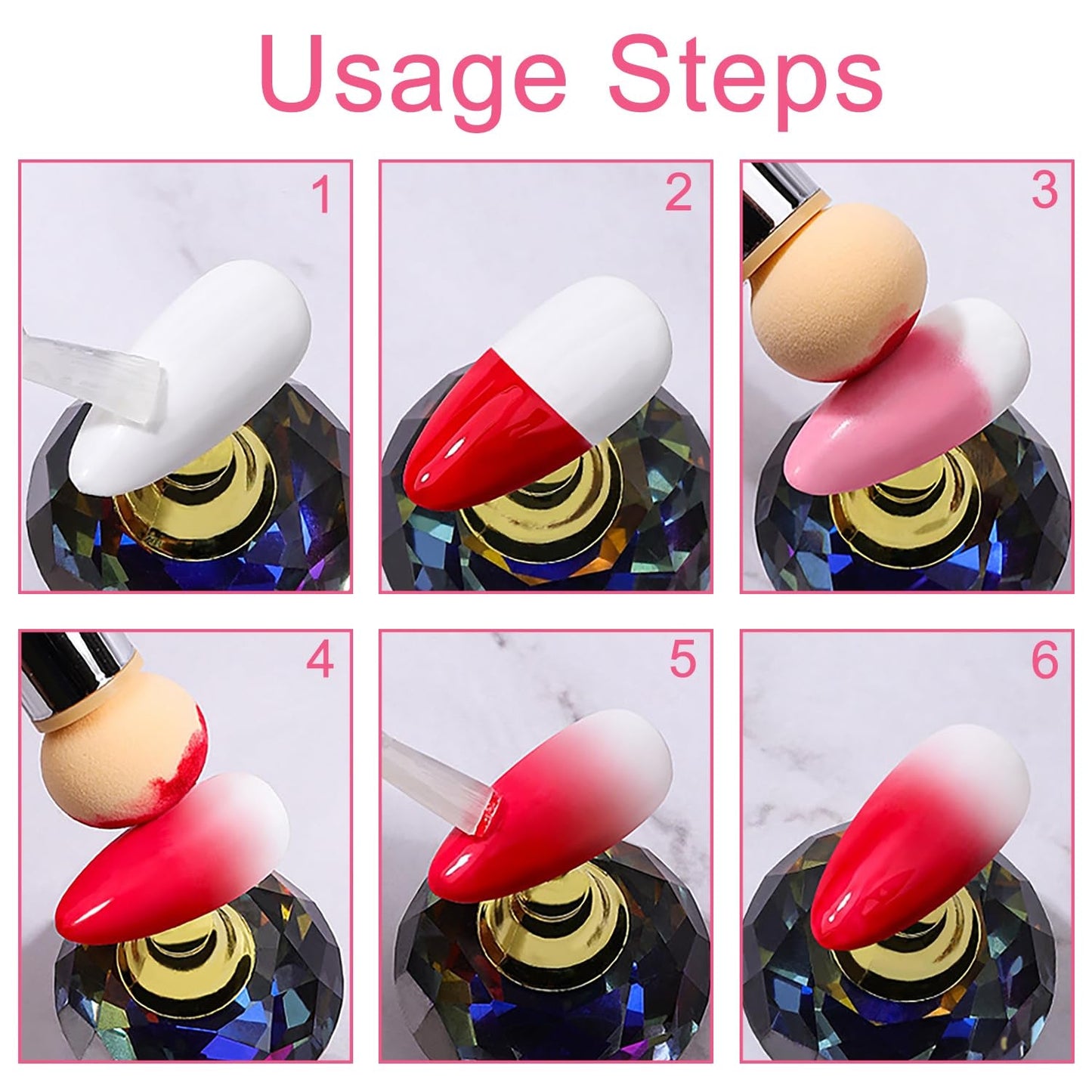 2 Stück Nail Art Rendering-Werkzeuge Doppelter Kopf, Spugna Applicatore Pennello Inkl 8 Ersatzköpfe, Nail Art Schwamm Und Tupfpinsel(Weiß, Rosa)