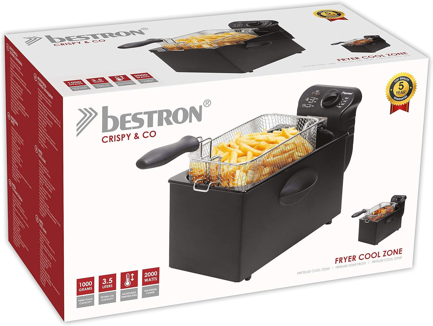 Friggitrice ad olio Bestron con tecnologia zona fredda, 3,5 litri, 2000 watt Elettrodomestici Naty Shop
