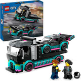 LEGO City Bisarca con auto da corsa, camion giocattolo con rampa di carico regolabile e auto da corsa, set da costruzione con 2 minifigure, pilota da corsa e camionista, per bambini dai 6 anni in su 60406 Set da costruzione Besuche den LEGO-Store Single