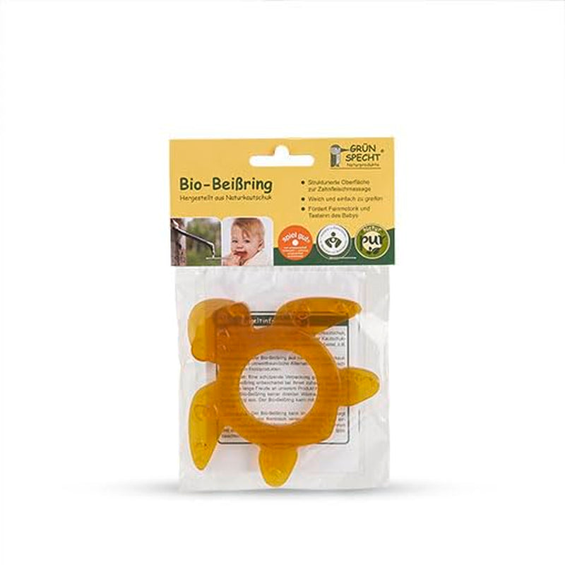 GRÜNSPECHT Anello da dentizione in caucciù naturale organico per la dentizione dei bambini, massaggia le gengive, senza BPA, morbido, favorisce la motricità fine, Tartaruga (639-V2), Marrone