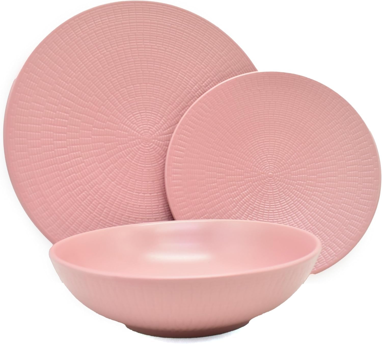 ECHTWERK Set di stoviglie vintage da 12 pezzi, design naturale, "Blanka" per 4 persone, elegante set di stoviglie in gres strutturato con 4 piatti piani, 4 piatti laterali, 4 piatti piani rosa