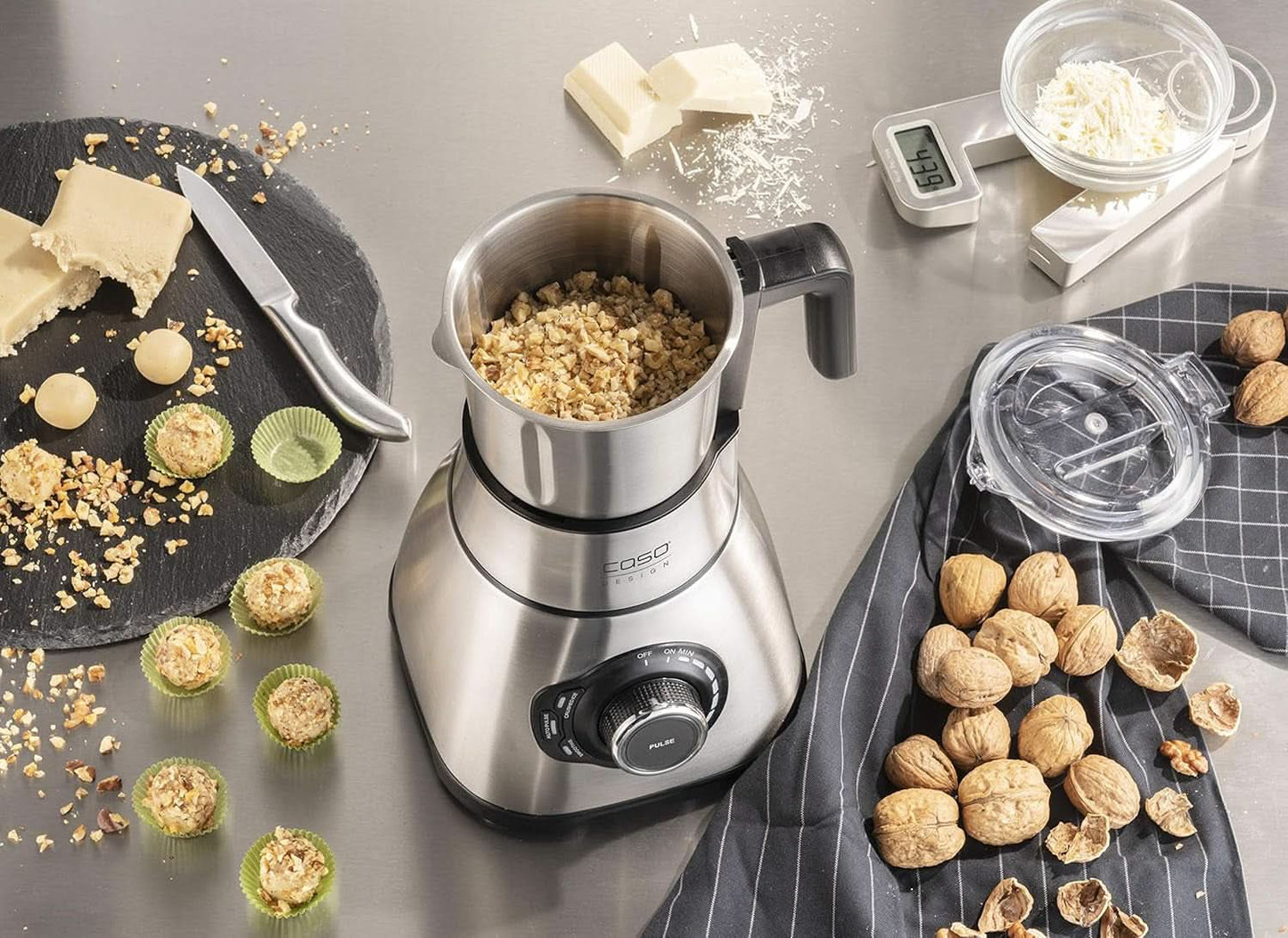 CASO B 1800 Powerblender-Set - Robot da cucina, 28.000 giri/min, bicchiere di vetro 1,75 L, incl. Trinkflasche Und Zerkleiner, Mixer Testsieger Mit Sehr Gut, Edelstahl Naty Shop