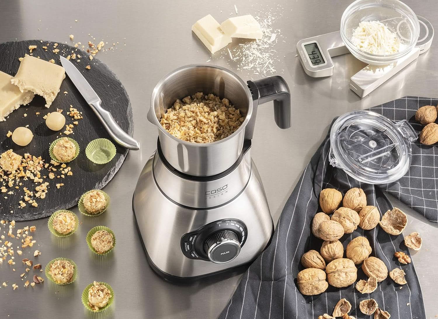 CASO B 1800 Powerblender-Set - Robot da cucina, 28.000 giri/min, bicchiere di vetro 1,75 L, incl. Trinkflasche Und Zerkleiner, Mixer Testsieger Mit Sehr Gut, Edelstahl Naty Shop