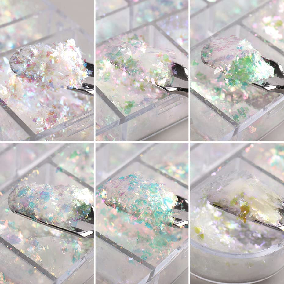 JMEOWIO Glitter per unghie 12 griglie Aurora Nail Art decorazione accessori nail design