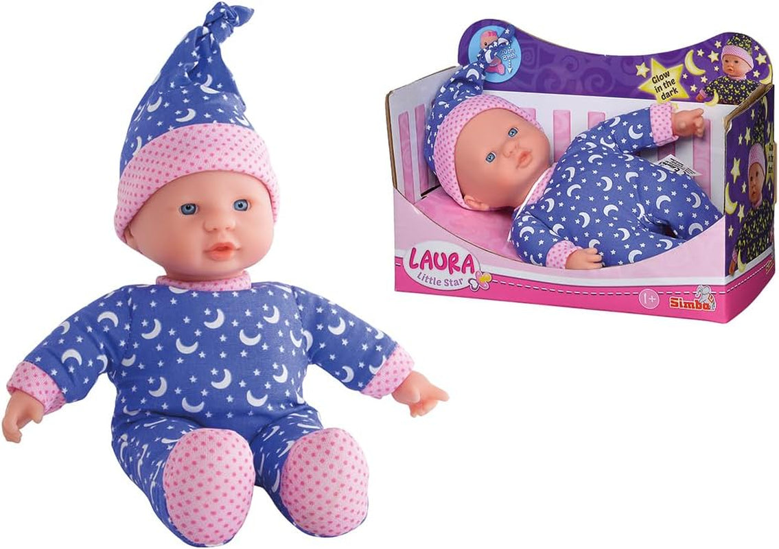 Simba 105010010 - Laura Little Star bambola dal corpo morbido con un vestito carino e un cappello luminoso con luna e stelle, bambola luminosa da 20 cm a partire da 12 mesi