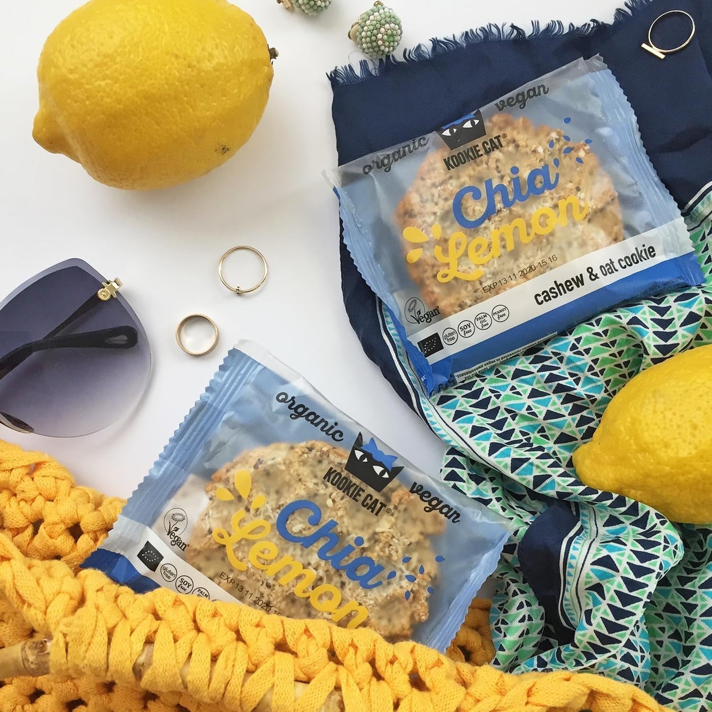 Chia e limone - Biscotti vegani confezionati singolarmente, senza glutine, senza soia, biologici, anacardi e avena - Confezione multipla da 12 x 50 g