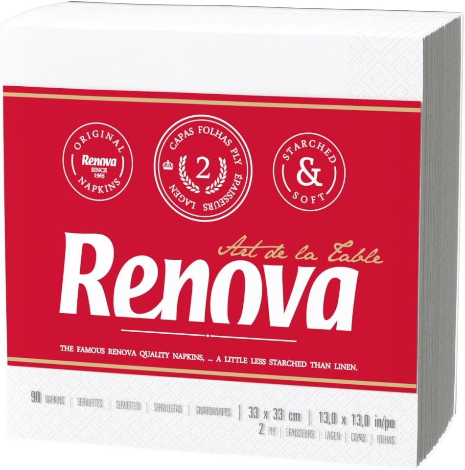 Tovaglioli di carta Renova, stile cocktail da tavola bianco - 90 tovaglioli (confezione da 2)