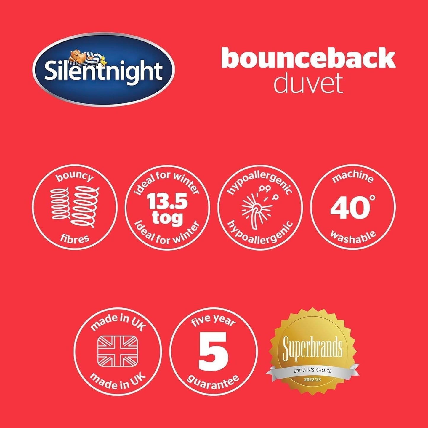 Piumino elasticizzato Silentnight, 13,5 tog, king size, tessuto misto cotone, bianco, king size Piumini e trapunte Naty Shop