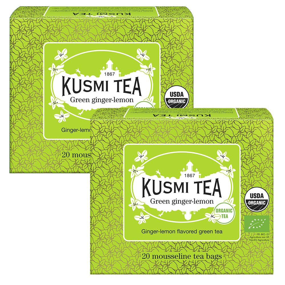 Kusmi Tea - Confezione da 2 - Tè Verde al Gelsomino - Miscela di Tè Verde al Gelsomino Biologico - Tè Verde 100% Biologico - Può essere consumato caldo o freddo - 2X20 bustine di tè