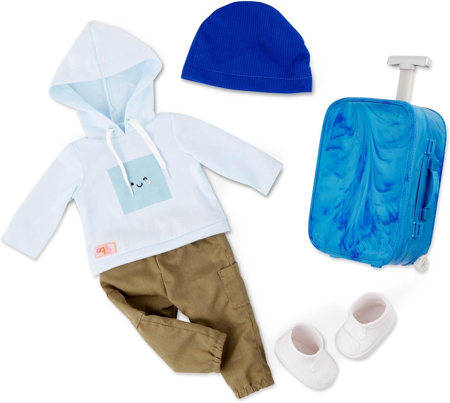 Our Generation - Milo - Bambola ragazzo da 46 cm - Occhi castani realistici e capelli castani ricci - Valigia con ruote e accessori da viaggio - Gioco di finzione - Giocattolo dai 3 anni in su