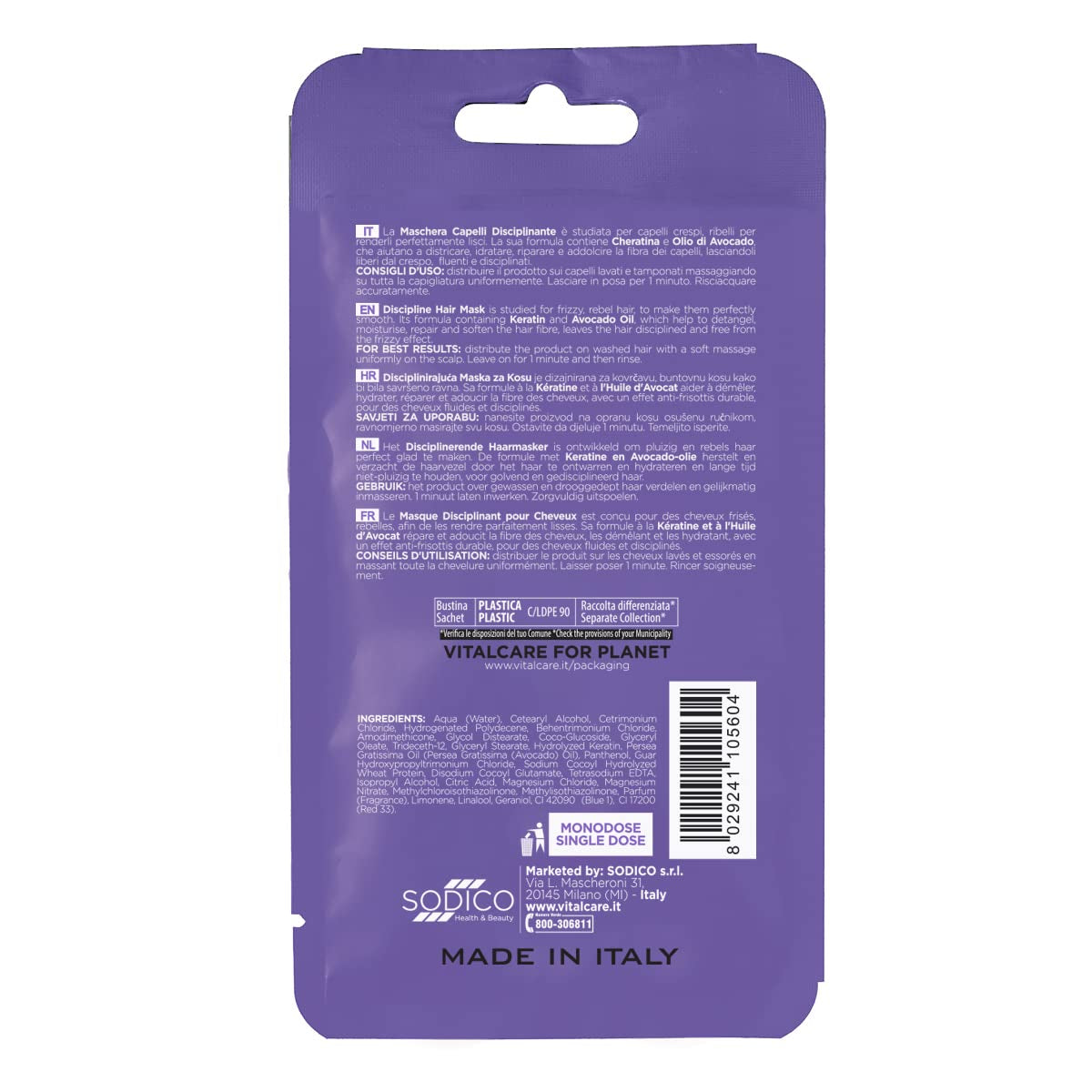 | PRO Smooth - Maschera disciplinante per capelli ricci, ribelli e difficili da lisciare con cheratina e olio di avocado, maschera capelli Naty Shop da 25 ml