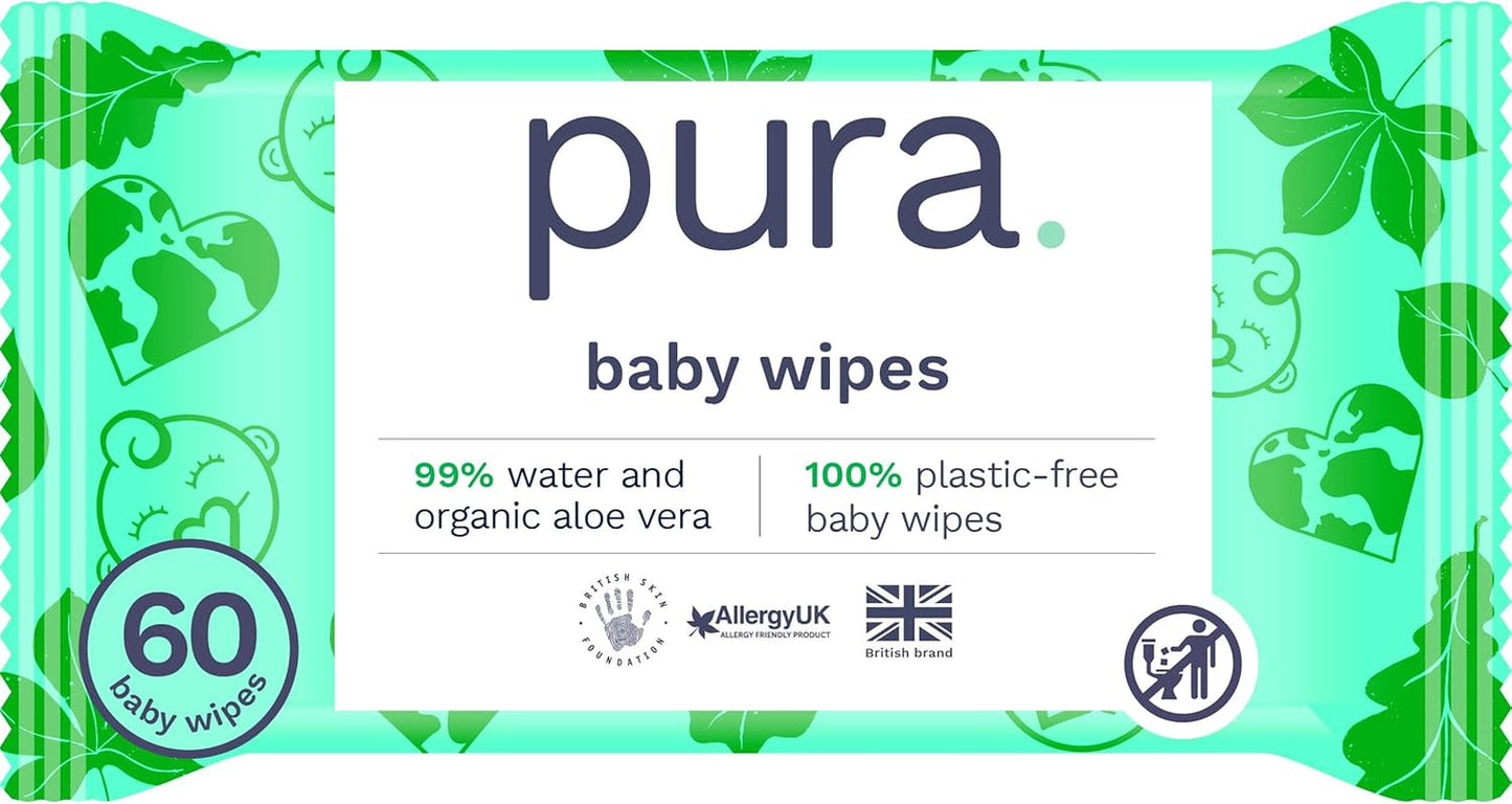 Salviette usa e getta ecologiche per la pelle sensibile del bambino 70 salviette (1 confezione) 99% acqua 100% senza plastica per pelle sensibile incline all'eczema Neonato biodegradabile Vegan