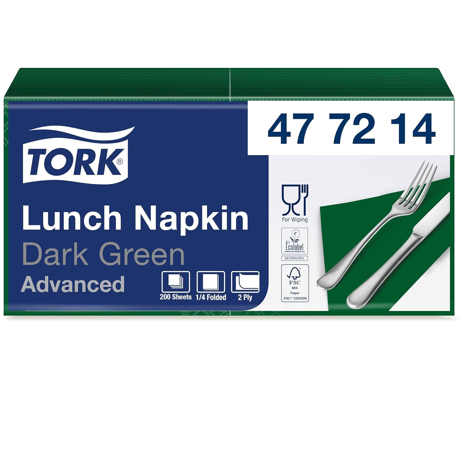 Tork 477840 Tovaglioli pranzo color lime / Tovaglioli a 2 veli per piccoli pasti o snack / Qualità avanzata / Tovaglioli di carta 10 X 200 (2000) / 32,6 X 33 cm (L X P) / Piega 1/4