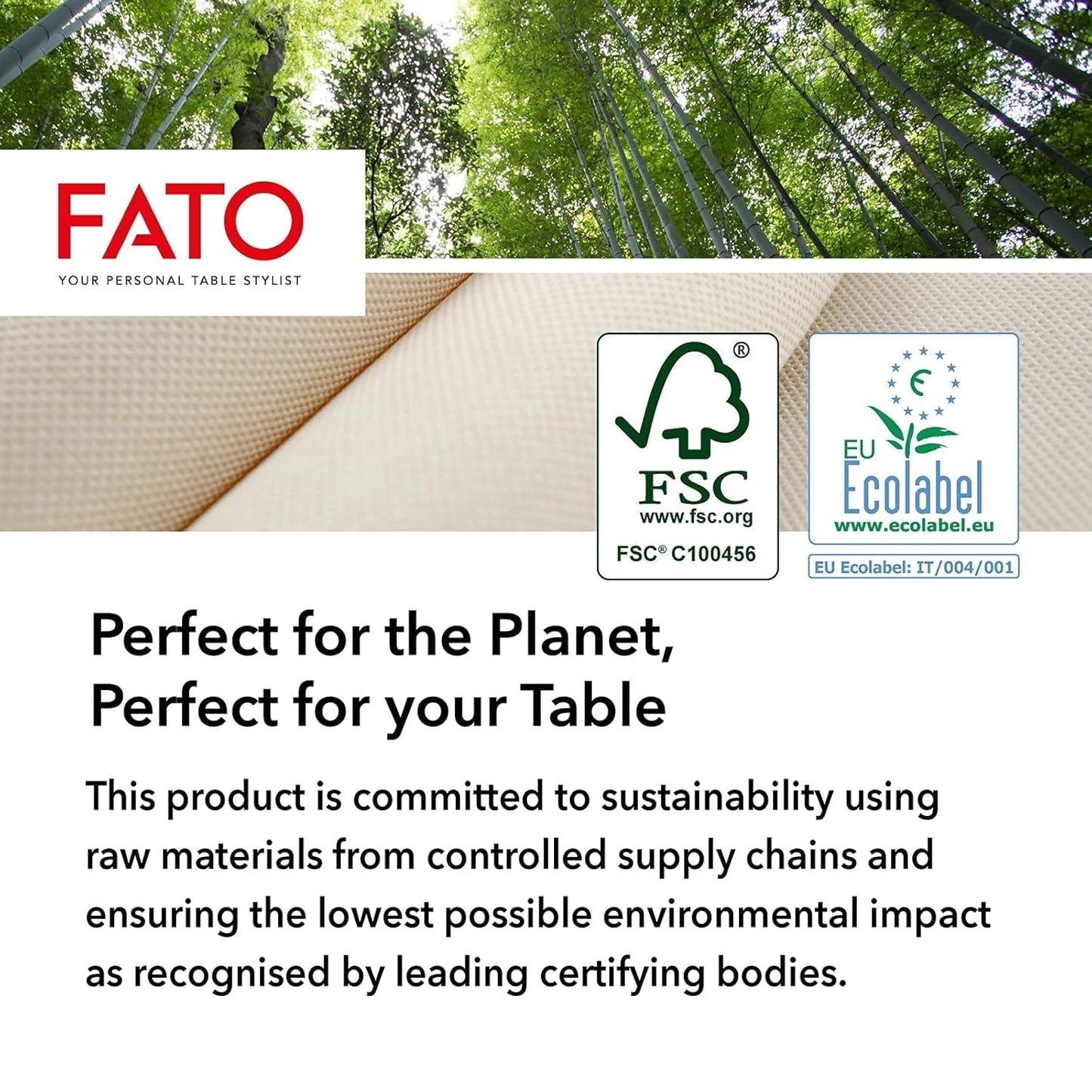 Fato - Tovaglioli di carta usa e getta 4 pieghe naturali, ecologici, confezione da 40, formato 38X38, 2 veli, carta riciclata al 100%