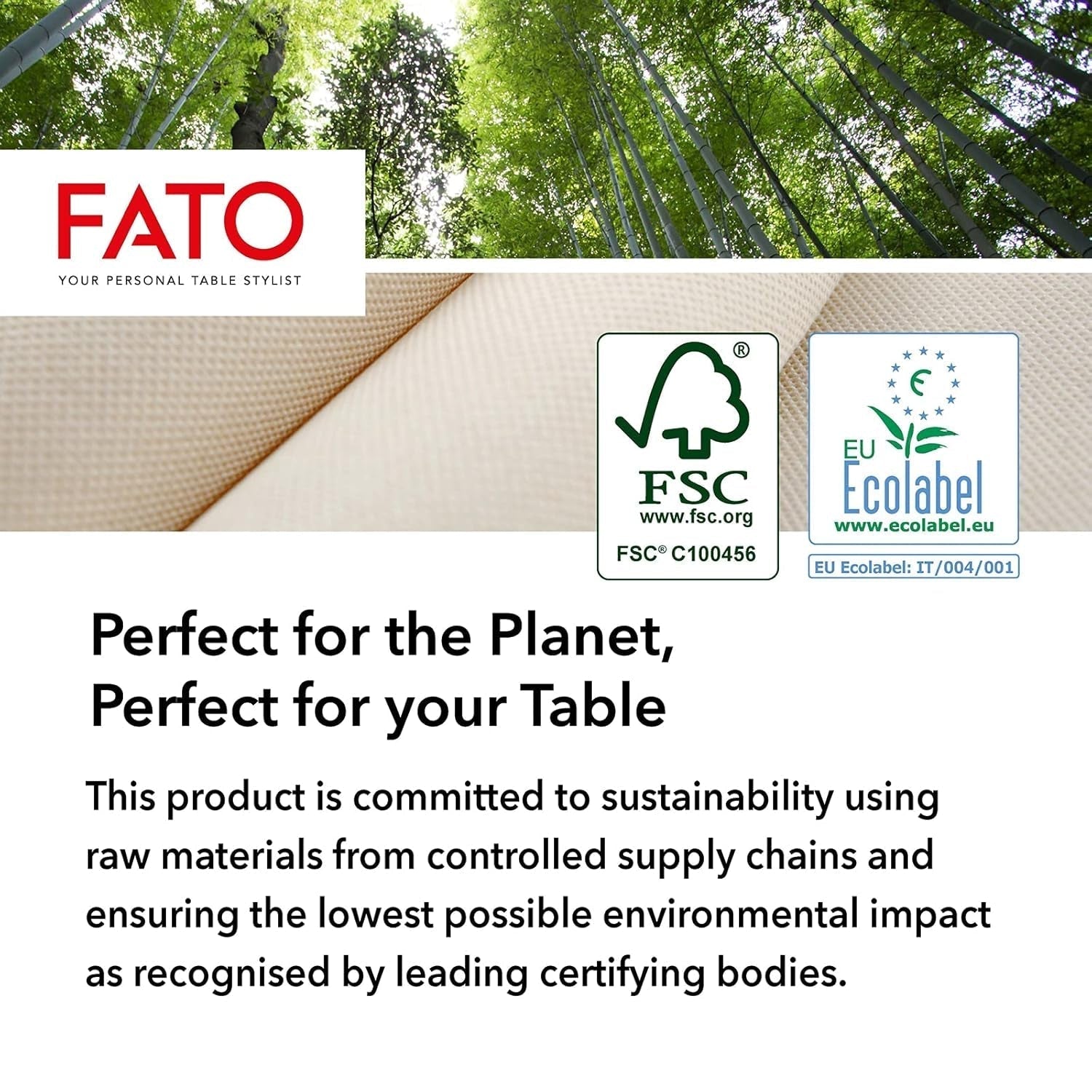 Fato - Tovaglioli di carta usa e getta 4 pieghe naturali, ecologici, confezione da 40, formato 38X38, 2 veli, carta riciclata al 100%