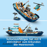 LEGO City Nave da ricerca artica, grande barca giocattolo galleggiante con elicottero, gommone, sottomarino Rov, relitto vichingo, 7 minifigure e figura dell'orca, regalo per bambini dai 7 anni in su 60368 Set da costruzione Besuche den LEGO-Store