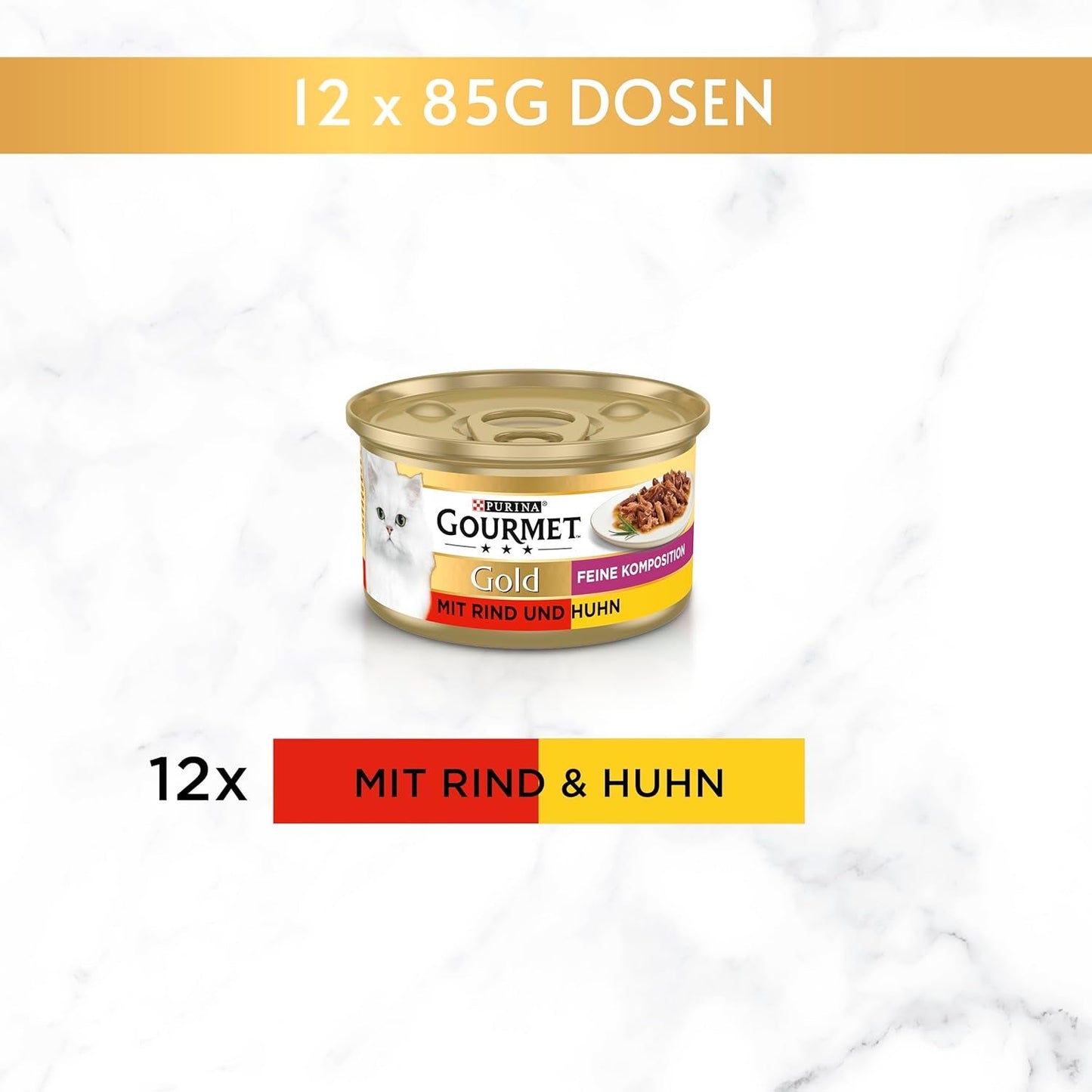 Gourmet Gold Fine Composition cibo umido per gatti con manzo e pollo, confezione da 12 (12 x 85 g)