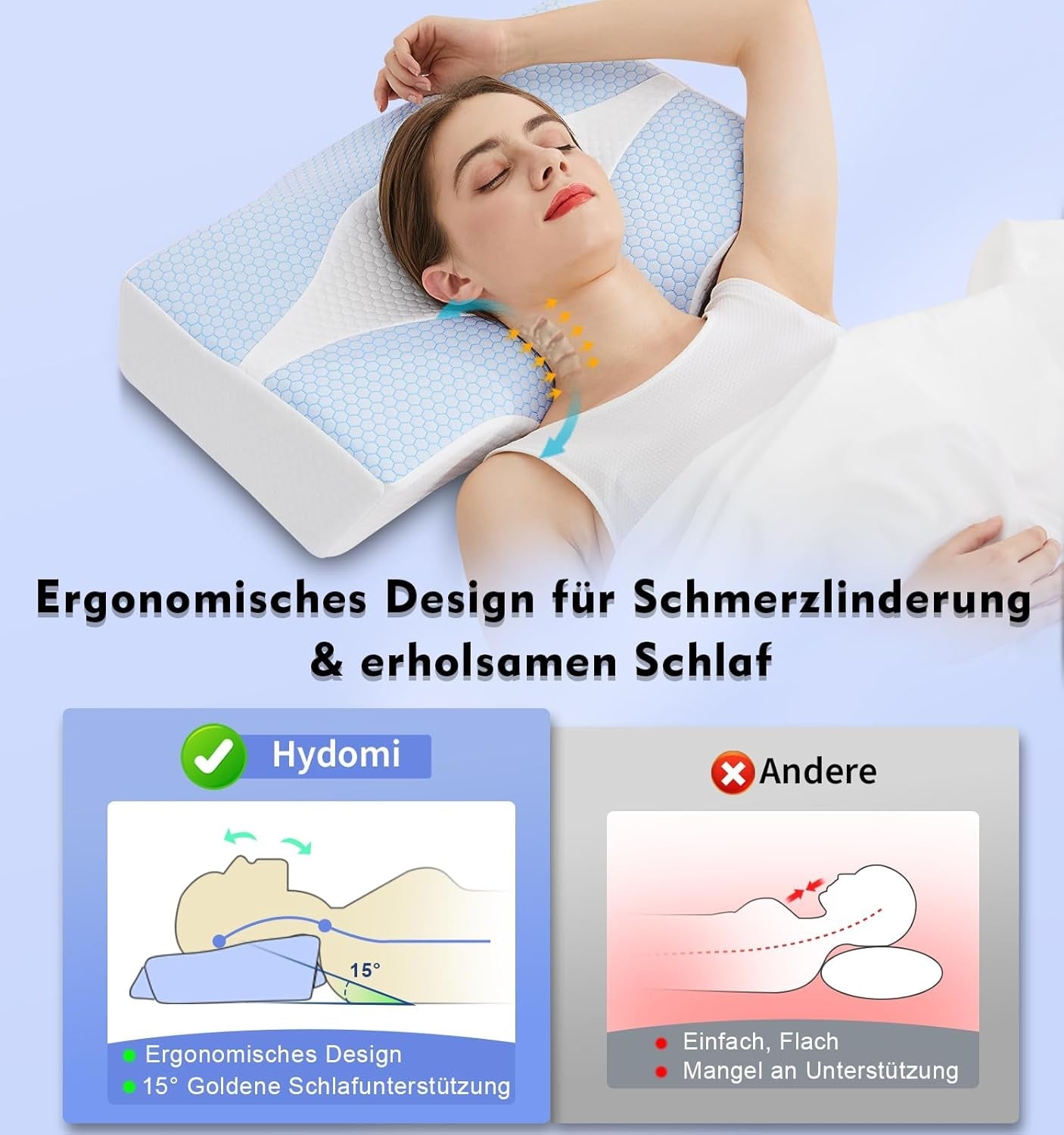 Cuscino per il collo in memory foam Cuscino ortopedico ergonomico per dolori al collo e alle spalle - Cuscino rinfrescante per chi dorme sul fianco, sulla schiena e sullo stomaco con supporto per il collo Cuscini ortopedici cervicali Naty Shop