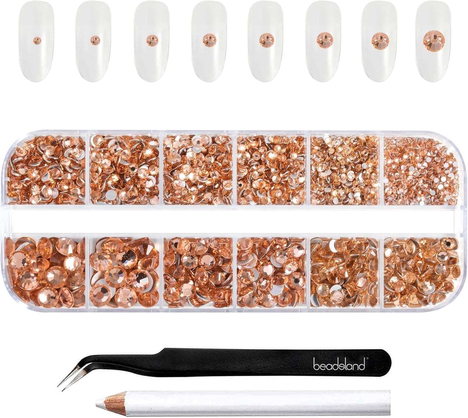 Beadsland 2500 pezzi di vetro per nail art strasssteine ​​​​Kristall Flatback Edelsteine ​​​​Runde, ​​für Handwerk Gemischt 8 Größen SS4 ~ SS30 con picking Pinzette e Stift (Kristall Weiss)