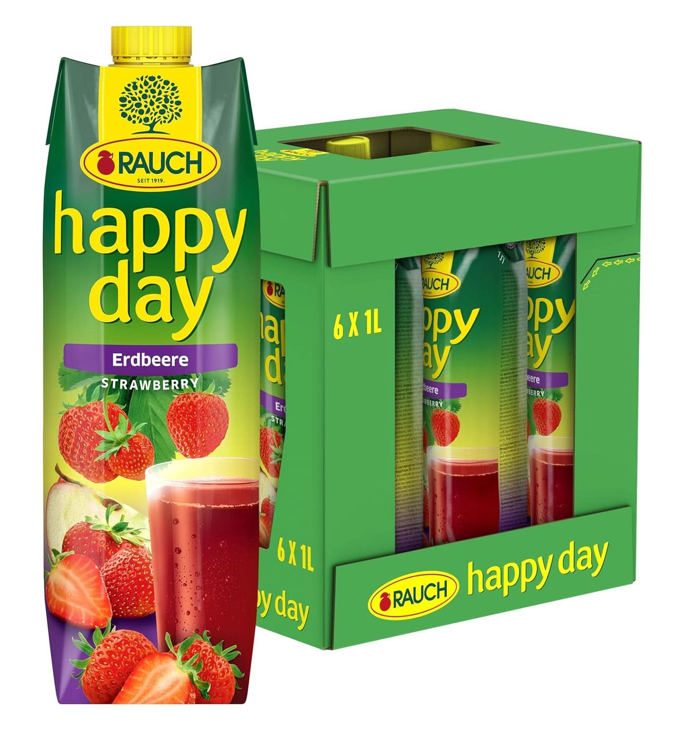 Rauch Happy Day Fragola | Sapore intenso di fragola | Raffinato con mele e limone | 6X 1 litro, Tetra Prisma Bevande analcoliche Naty Shop