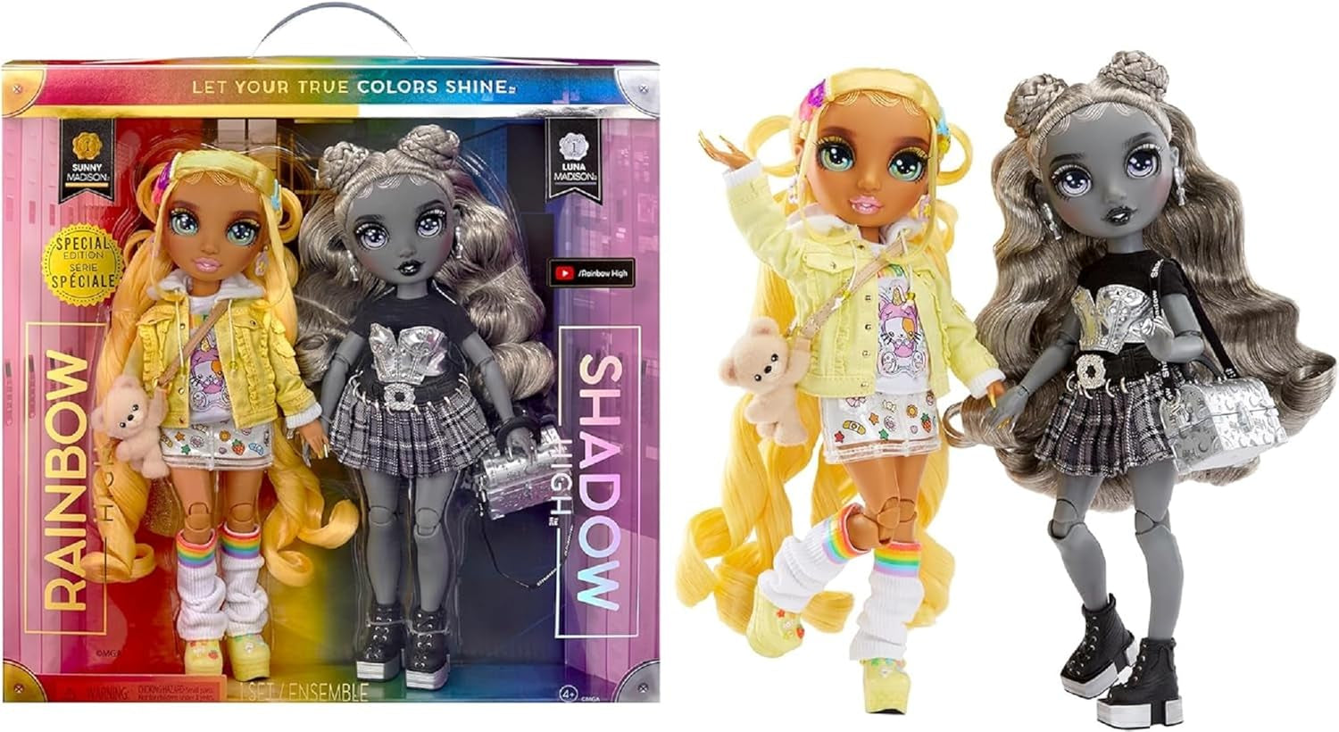 Edizione speciale Rainbow High Shadow High - Le gemelle Madison Sunny e Luna - 2 bambole alla moda in abiti firmati gialli e grigi, mescola e abbina con accessori - Per collezionisti e bambini dai 4 ai 12 anni