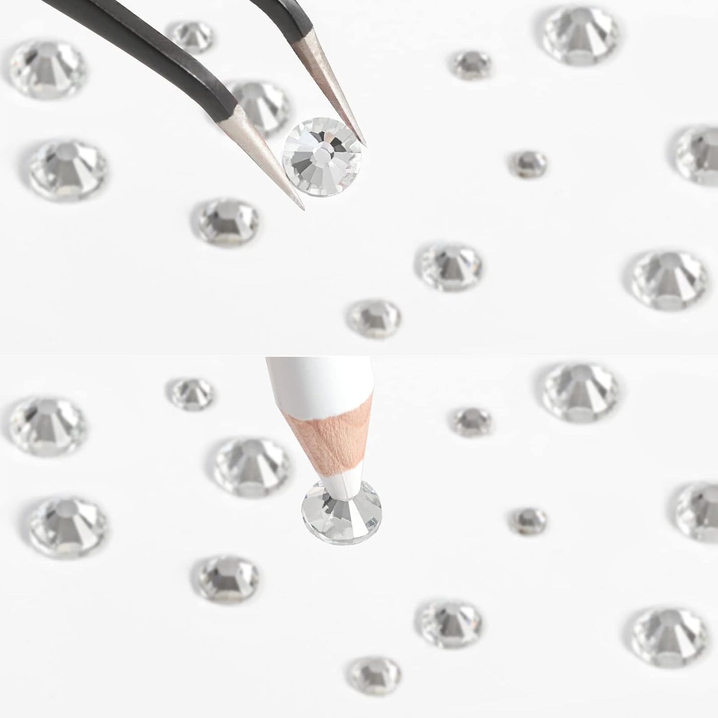 Beadsland 2500 pezzi di vetro per nail art strasssteine ​​​​Kristall Flatback Edelsteine ​​​​Runde, ​​für Handwerk Gemischt 8 Größen SS4 ~ SS30 con picking Pinzette e Stift (Kristall Weiss)