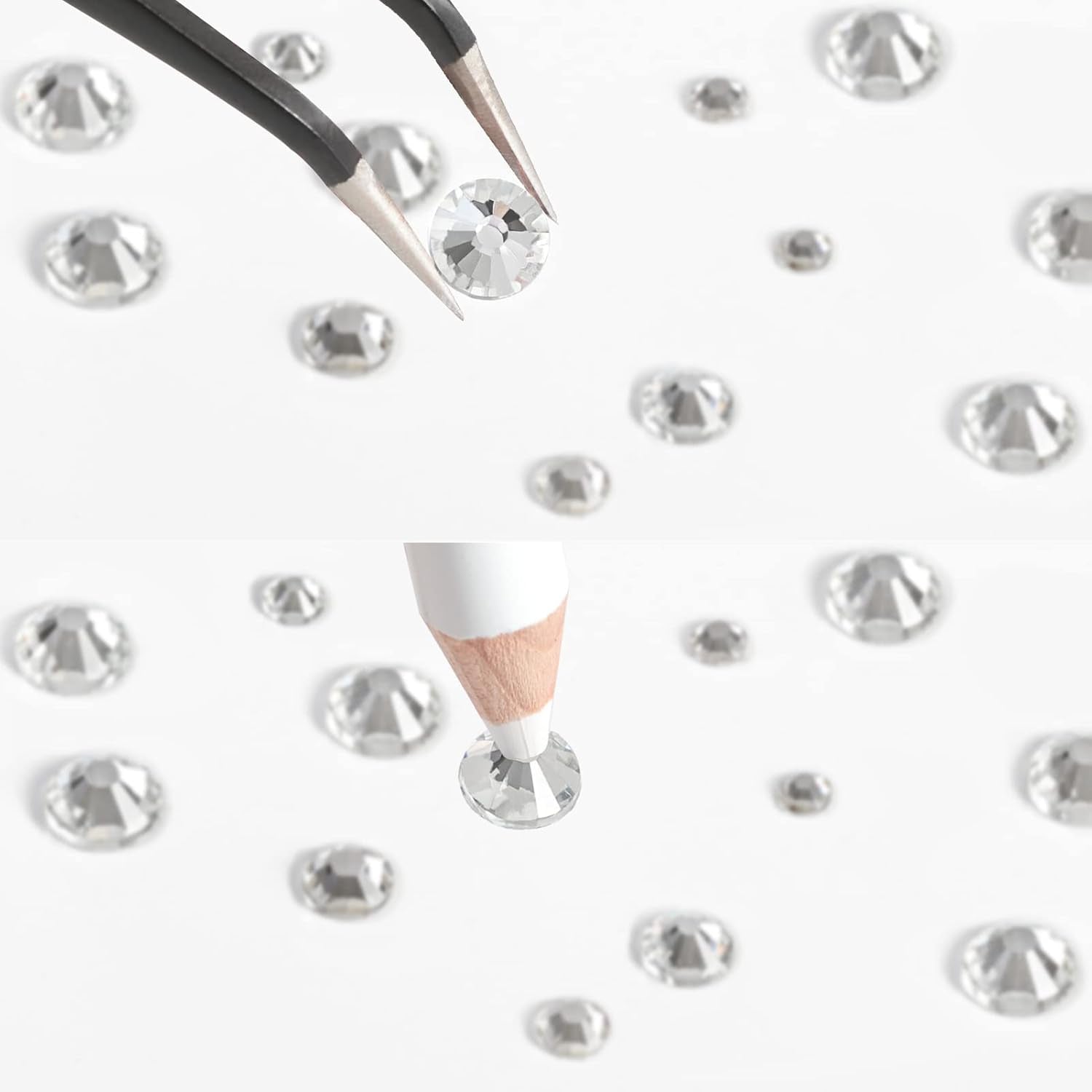 Beadsland 2500 pezzi di vetro per nail art strasssteine ​​​​Kristall Flatback Edelsteine ​​​​Runde, ​​für Handwerk Gemischt 8 Größen SS4 ~ SS30 con picking Pinzette e Stift (Kristall Weiss)