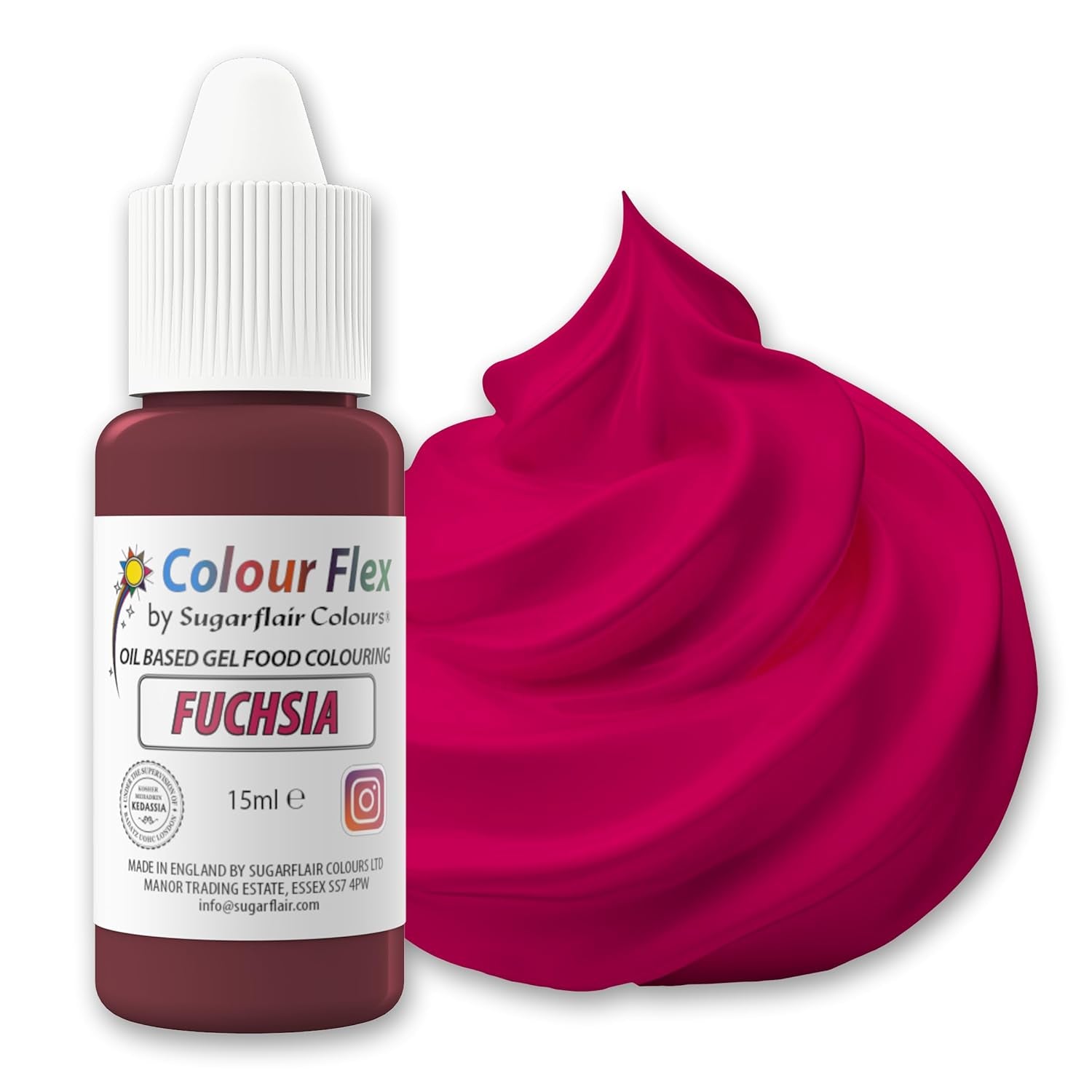 Sugarflair Colourflex Fucsia Colorante alimentare a base di olio, colorante alimentare liquido altamente concentrato, colorante alimentare per crema al burro, cioccolato, pasta, fondente, glassa e altro - 15 ml