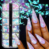 JMEOWIO Glitter per unghie 12 griglie Sirena Decorazione per unghie Accessori per unghie Design per unghie
