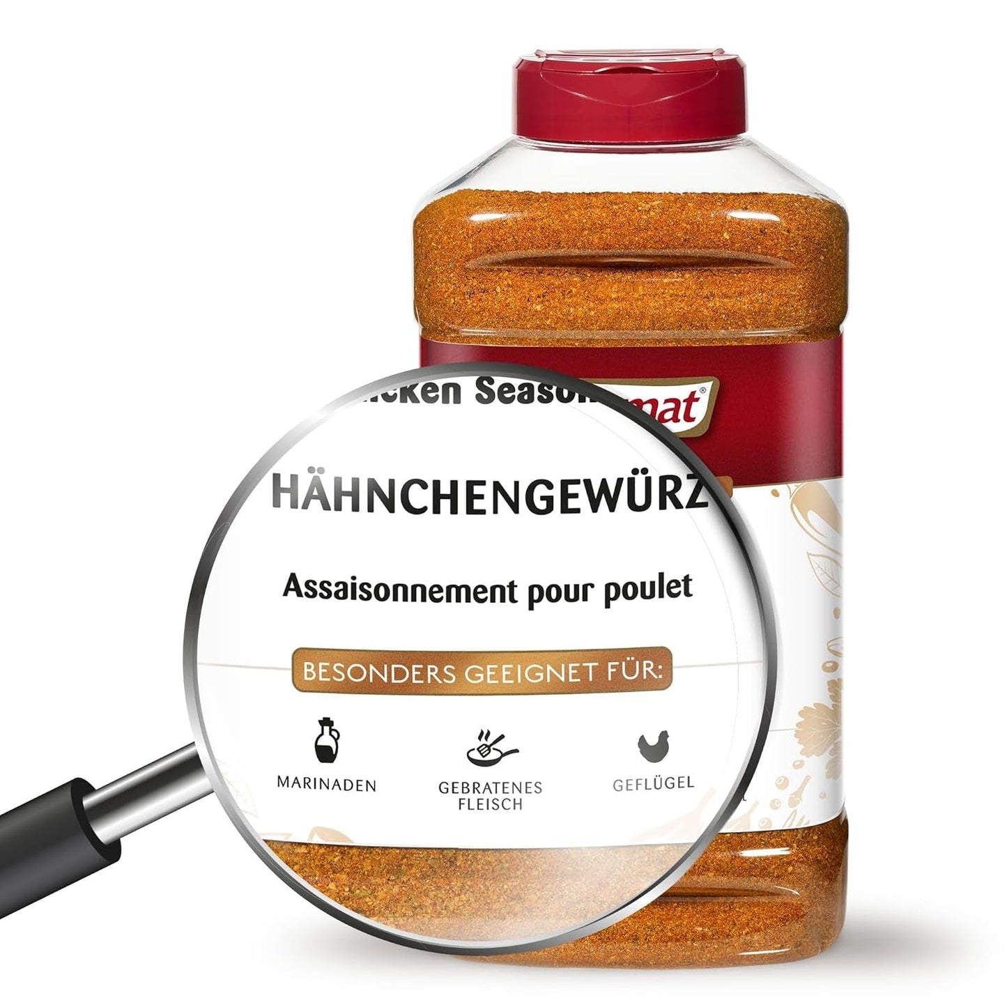 Prymat Hähnchengewürz 1100g, Gewürzmischung für Hhn, Turkey, Ente, Gans, Grillgewürze, Marinade für Fleisch im Streuer