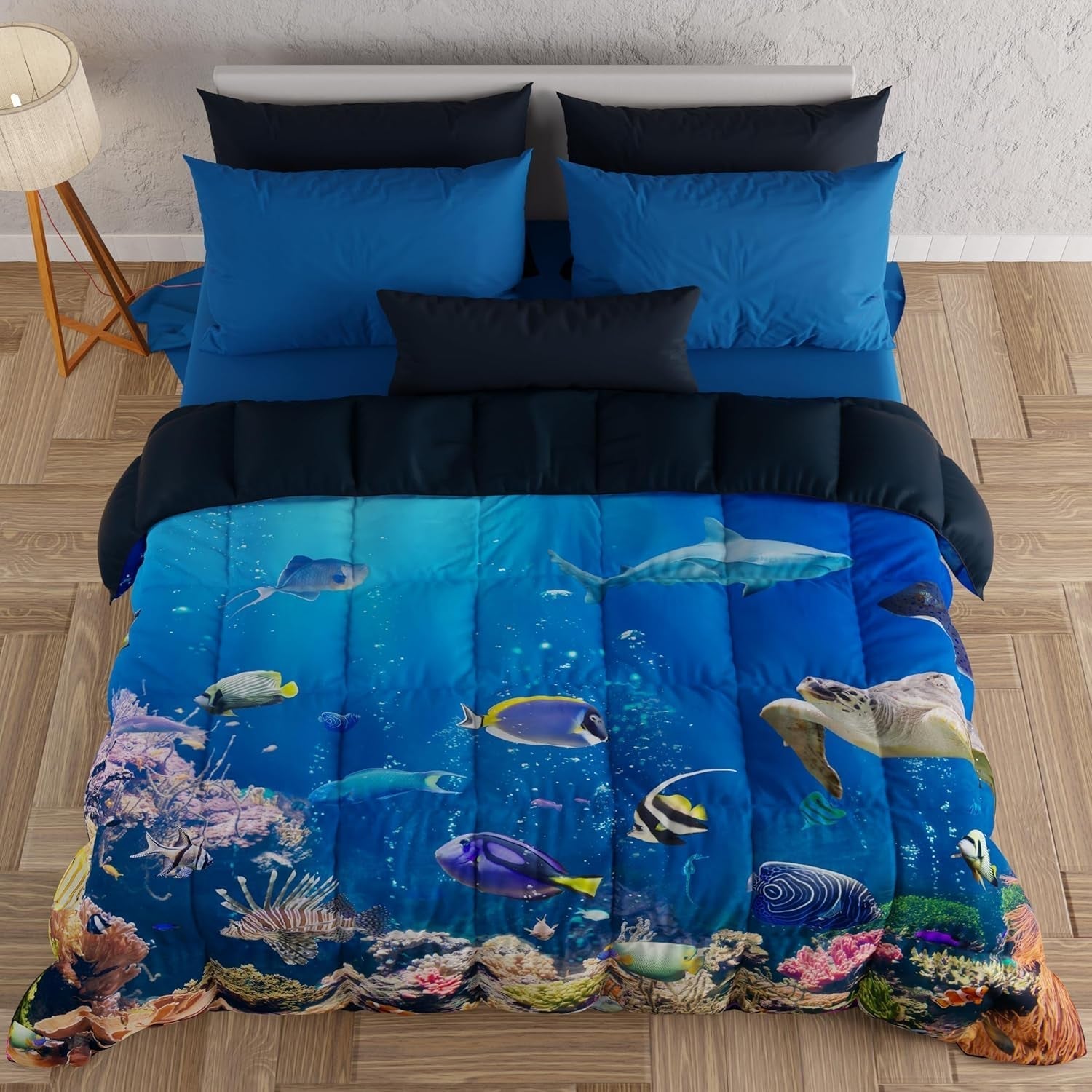 PETTI Artigiani Italiani copripiumino matrimoniale, 100% Made in Italy, Trapunte e Trapunte Aquarium Naty Shop