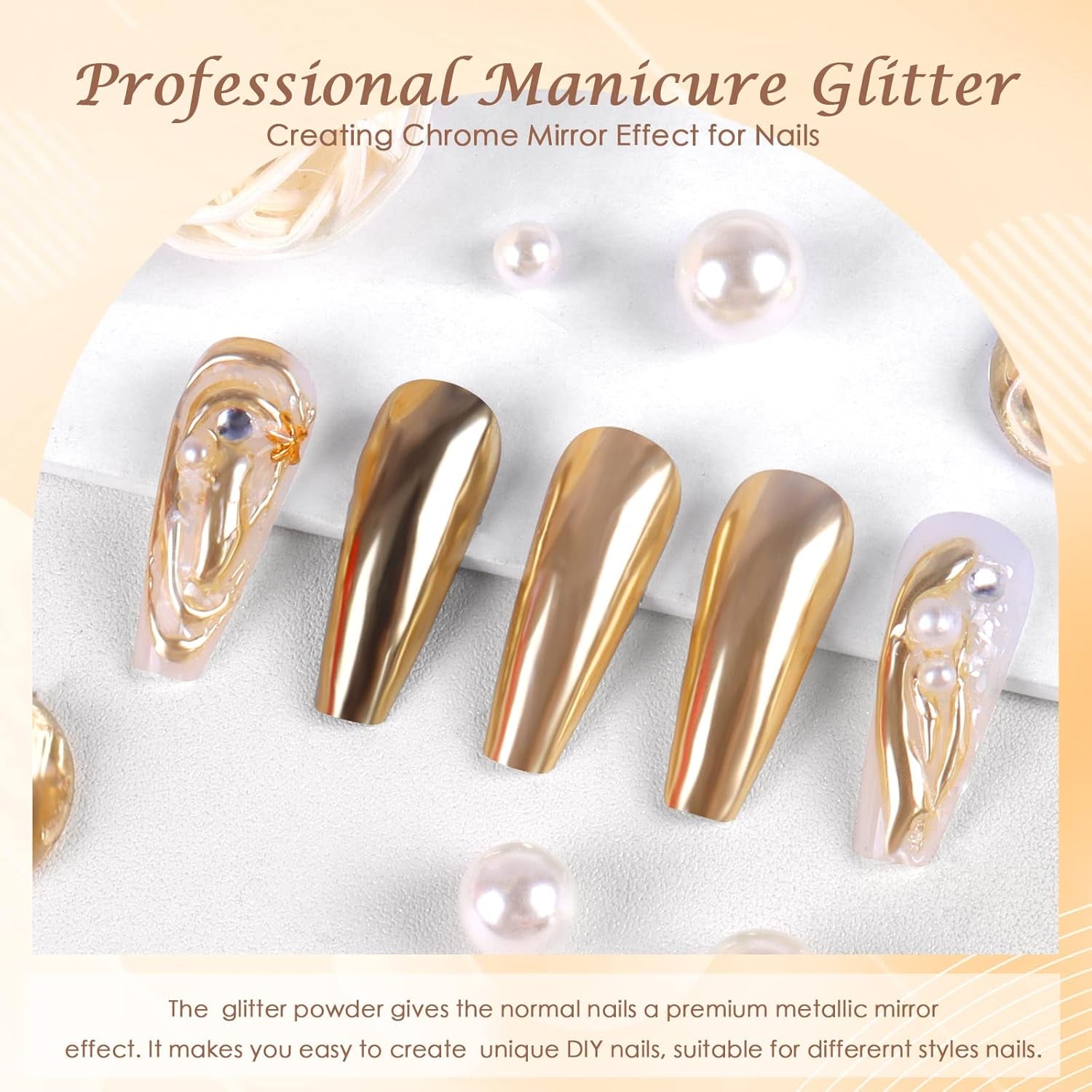 Chrome Nagel Pulver Spiegel Effekt Metallic Staub Holographische Glitter Glasierte Maniküre Dekoration Pigment riflettente per lo smalto gel fai da te Nail Art, Harz Handwork, Geschenke Für Gold