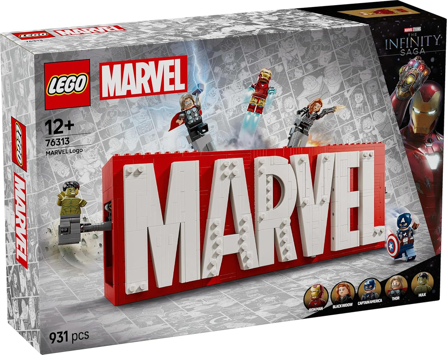 LEGO Marvel: logo e minifigure Marvel - Set da collezione Hulk, Thor, Iron Man, Vedova Nera e Capitan America - Set di costruzione dei personaggi dei Vendicatori - Regalo per ragazzi e ragazze dai 12 anni in su 76313 Set di costruzione Beuche den LEGO-Store