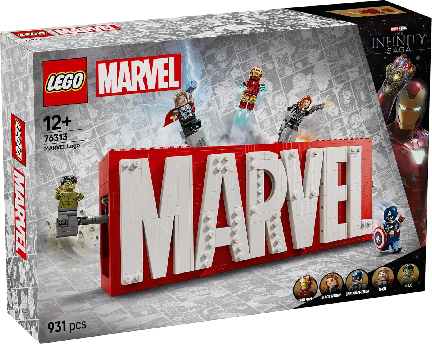 LEGO Marvel: logo e minifigure Marvel - Set da collezione Hulk, Thor, Iron Man, Vedova Nera e Capitan America - Set di costruzione dei personaggi dei Vendicatori - Regalo per ragazzi e ragazze dai 12 anni in su 76313 Set di costruzione Beuche den LEGO-Store