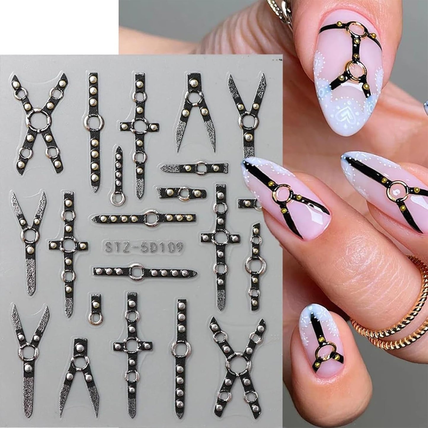 2PCS 5D gotico punk adesivo per unghie in rilievo, adesivo per unghie autoadesivo croce e forma a X adesivi per Halloween, decorazioni per unghie per unghie artistiche da donna