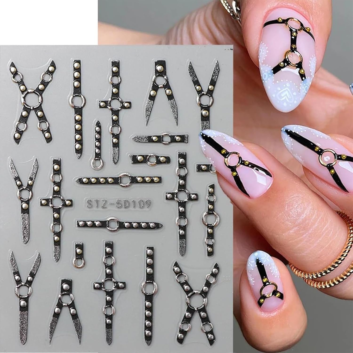 2PCS 5D gotico punk adesivo per unghie in rilievo, adesivo per unghie autoadesivo croce e forma a X adesivi per Halloween, decorazioni per unghie per unghie artistiche da donna