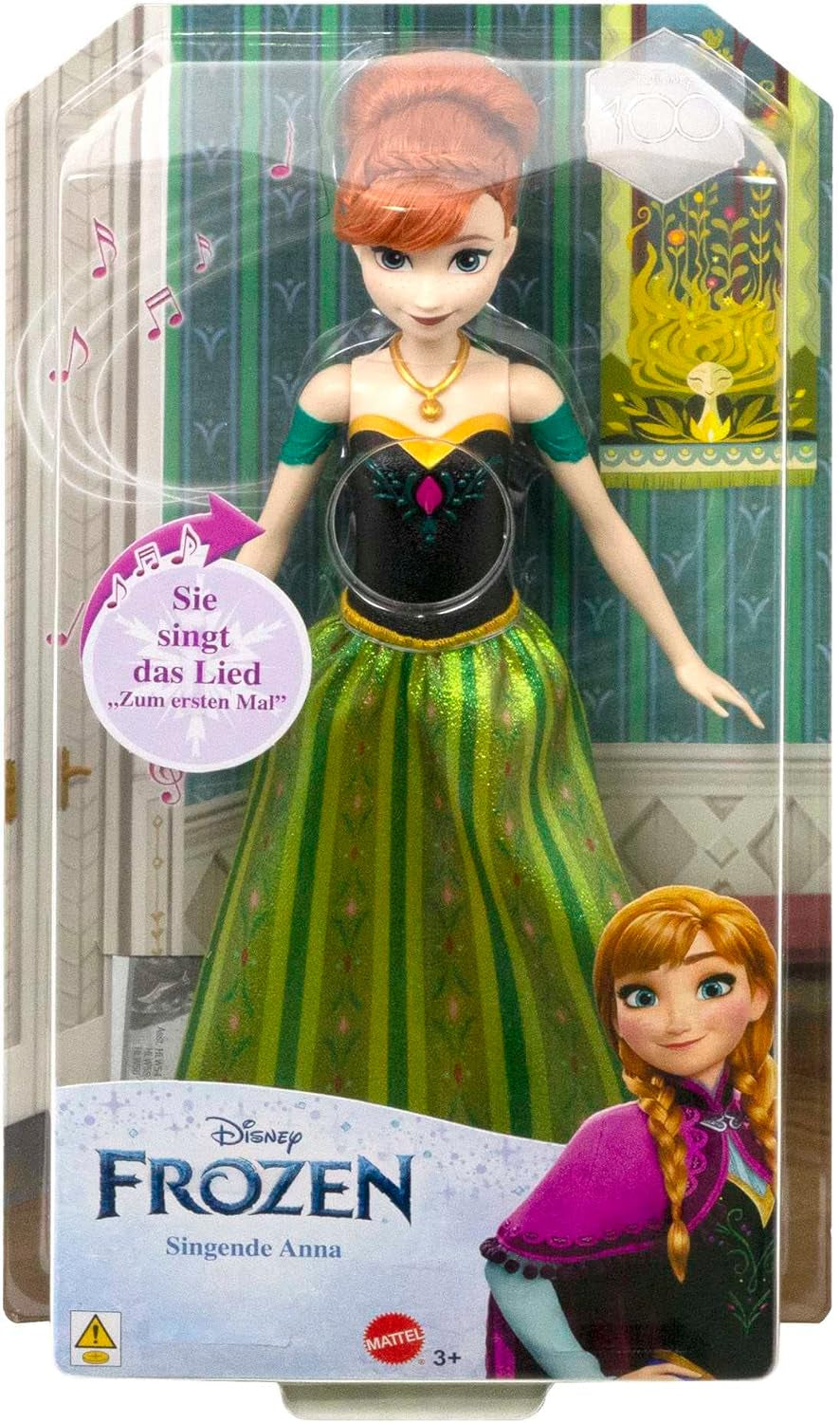 Mattel Disney Frozen Anna che canta bambola - Frammento di canzone di 30 secondi, classico vestito da castello, gonna morbida staccabile, capelli pettinabili, per bambini dai 3 anni in su, versione tedesca, HMG41