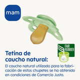 Succhietto in gomma naturale MAM, 2-6 mesi, con tettarella simmetrica, piatta e flessibile, con scatola autosterilizzante, opaca neutra, 2 pezzi