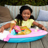 Set motoscafo Barbie, bambola Barbie con capelli biondi, giubbotto di salvataggio rosa, barca, cucciolo, accessori, regali per 3+, bambole Grg30 Naty Shop