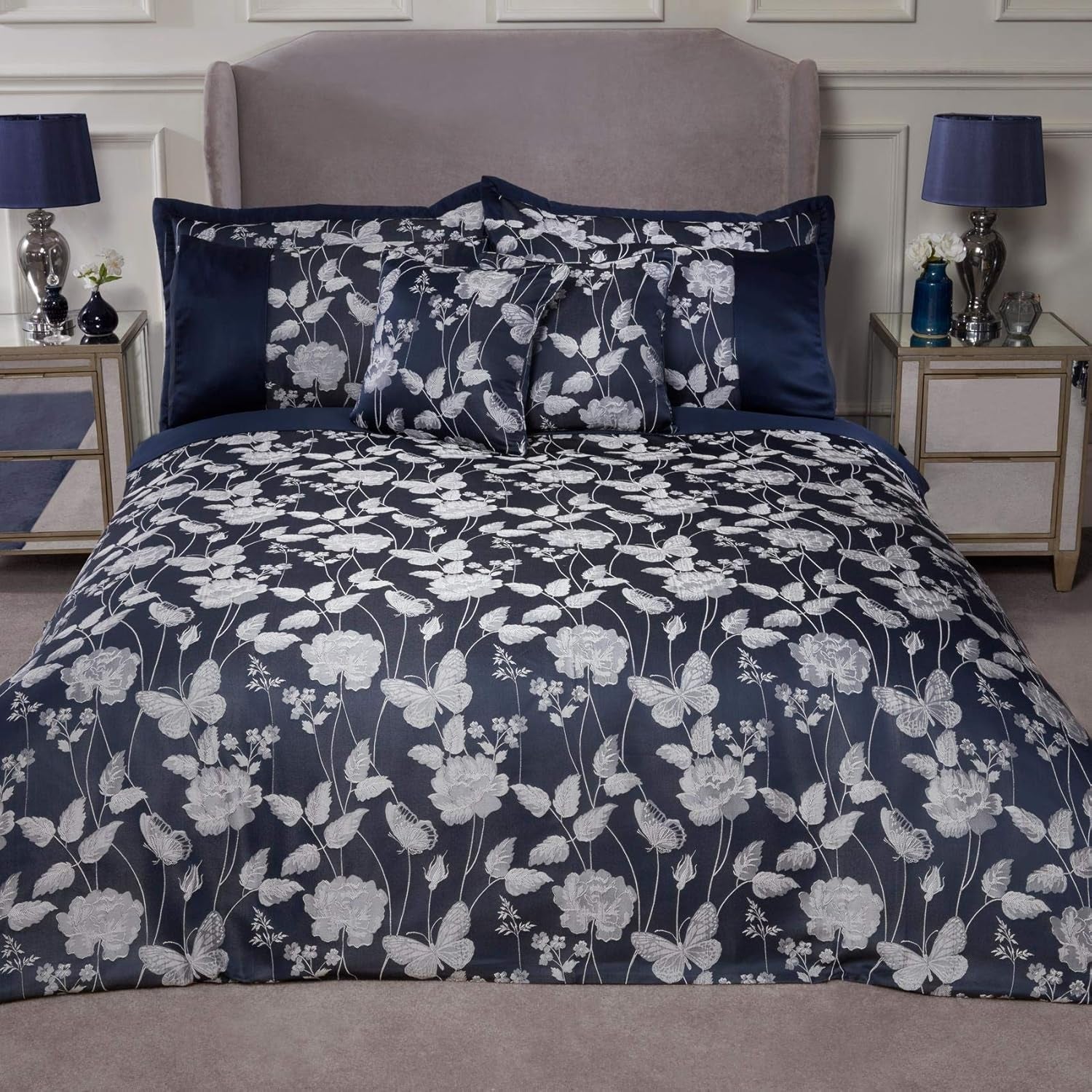 Piumino Super King Butterfly Meadow, 100% poliestere, blu navy Naty Shop Trapunte Super King Navy