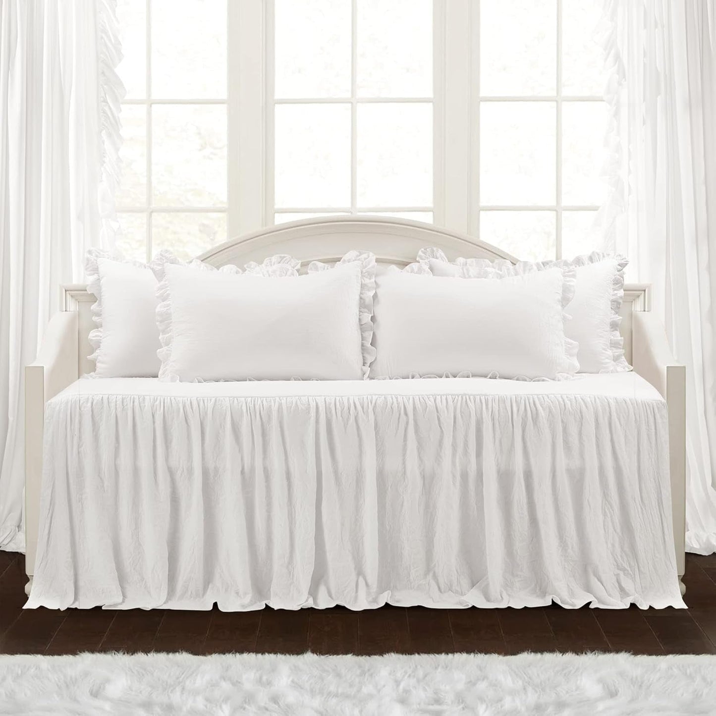 Lussuoso set di biancheria da letto con gonna a volant, set di biancheria da letto di lusso in 3 pezzi, elegante e affascinante, con volant, stile senza tempo e design classico, morbido e leggero, letto king size, lussuose decorazioni, bianco (Twin Day Bed)