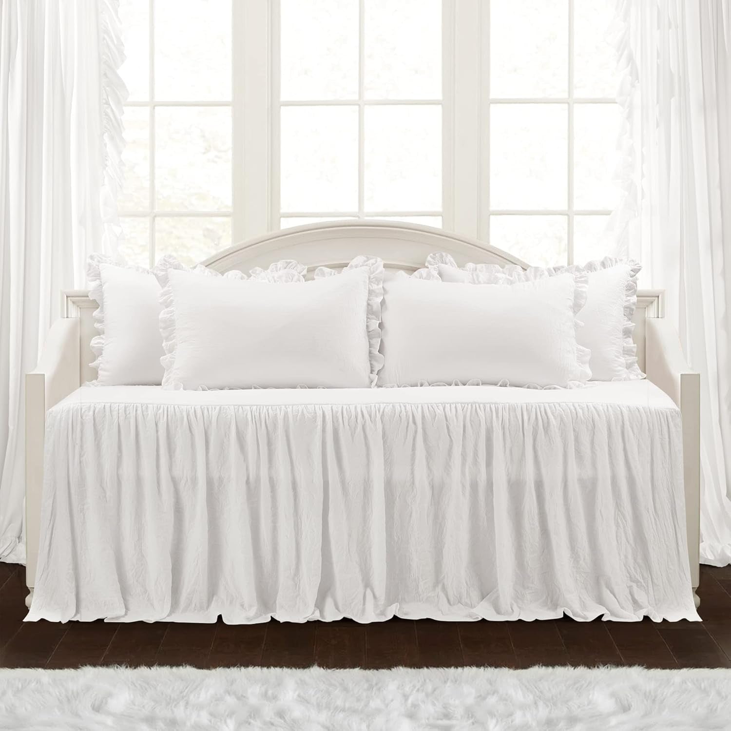 Lussuoso set di biancheria da letto con gonna a volant, set di biancheria da letto di lusso in 3 pezzi, elegante e affascinante, con volant, stile senza tempo e design classico, morbido e leggero, letto king size, lussuose decorazioni, bianco (Twin Day Bed)