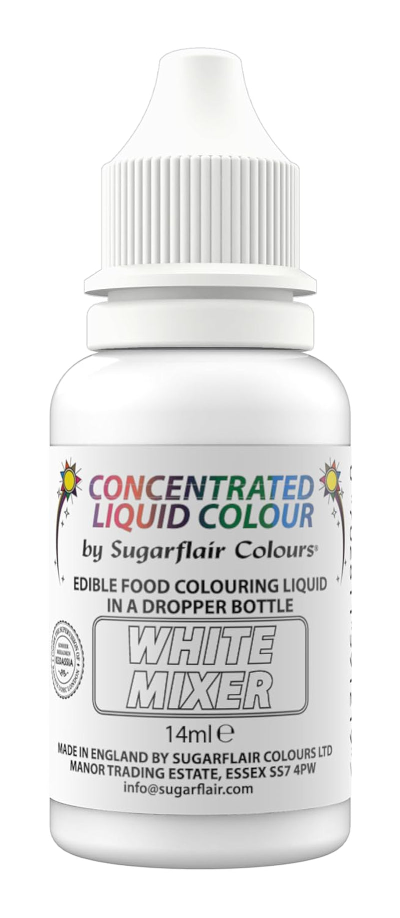 Sugarflair Edible Drop Paint, Bianco Liquido - Colorante Alimentare per Pasta di Zucchero, Crema al Burro - Aerografabile - 14ml